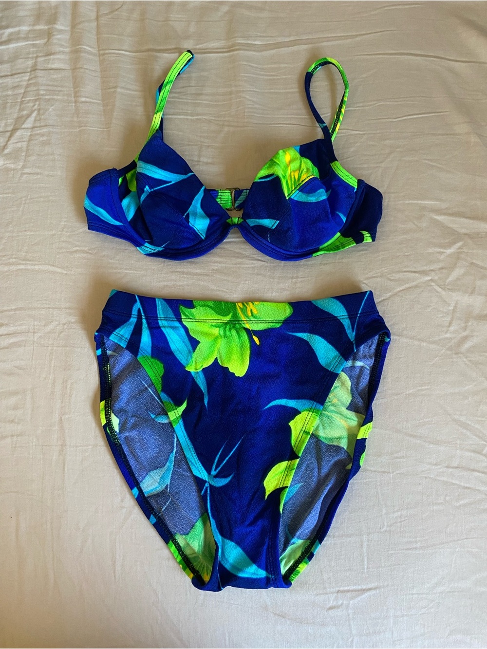 Vintage Made in the USA La Blanca Blue Floral Bikini Set